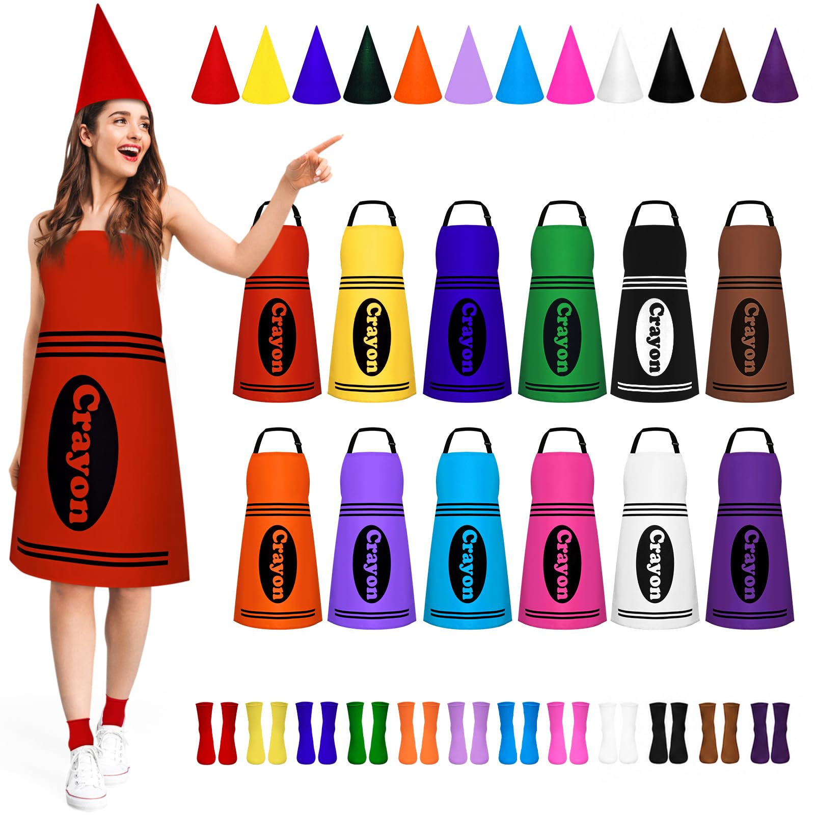 Crayon Costume Adult Group Halloween Costumes for Adults Color Crayon Apron Cone Hat Sock