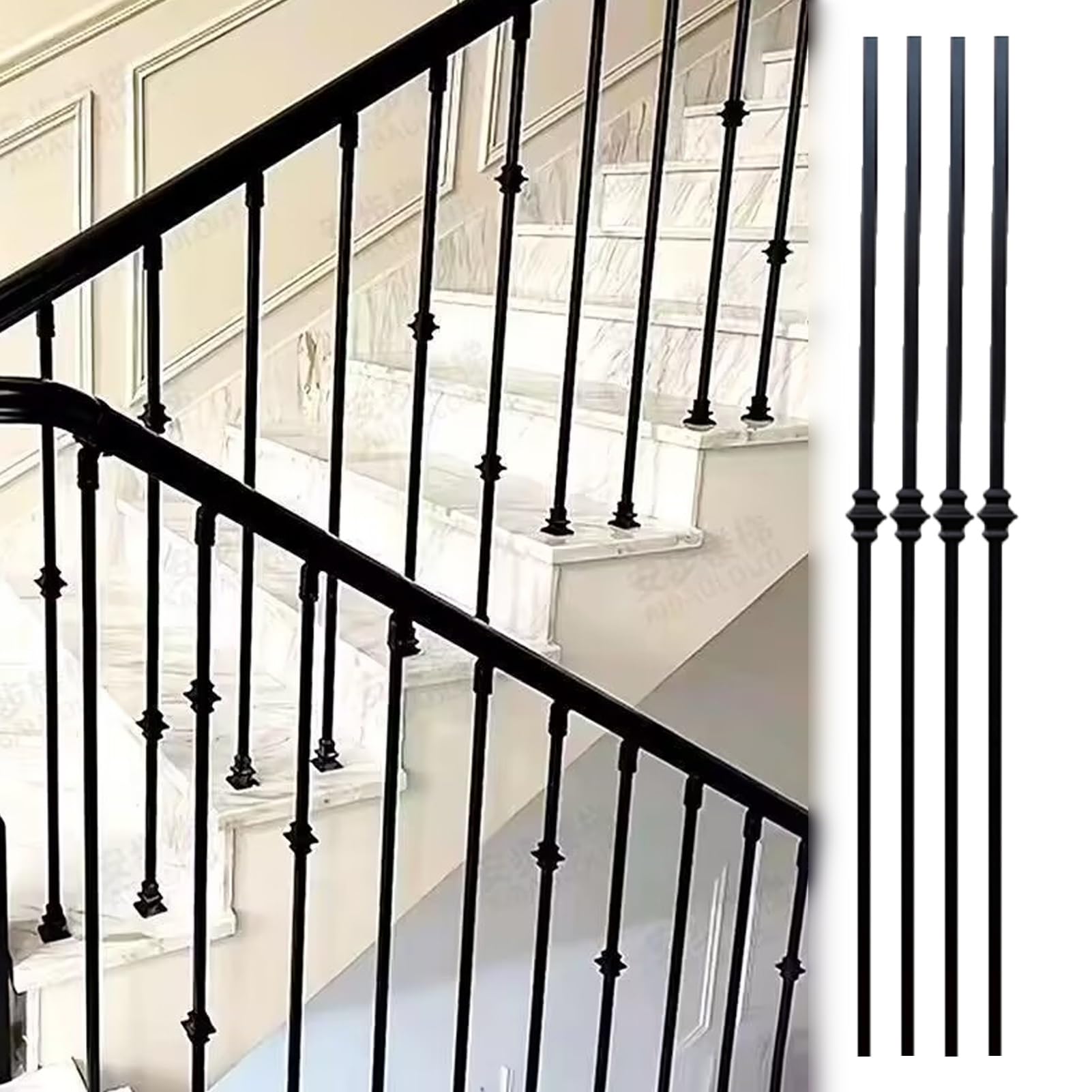 Balaustres de cubierta de metal negro de 95 cm para escaleras y barandillas