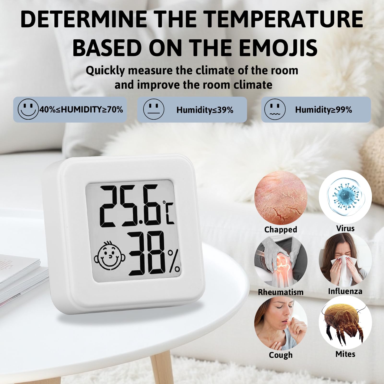 Thermomètre Hygromètre Intérieur Numérique Lot de 6, Mini Thermomètre Digital Haute Précision, Moniteur Température Humidité pour Chambre Bébé, Bureau, Salon, Cave, Serre, Cave à Vin (Blanc)