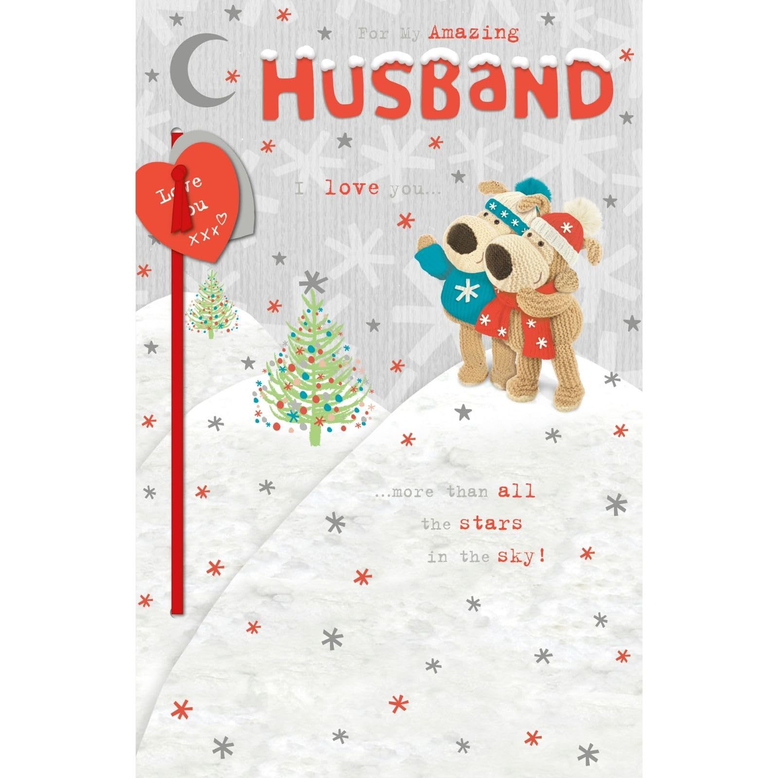 Boofle My Amazing Husband Christmas Card Embellished Cute Xmas Greeting Cards Romantic Design, Silver Foil, Heartfelt Message, Eco-Friendly, Keepsake, For Him, Xmas Wishes