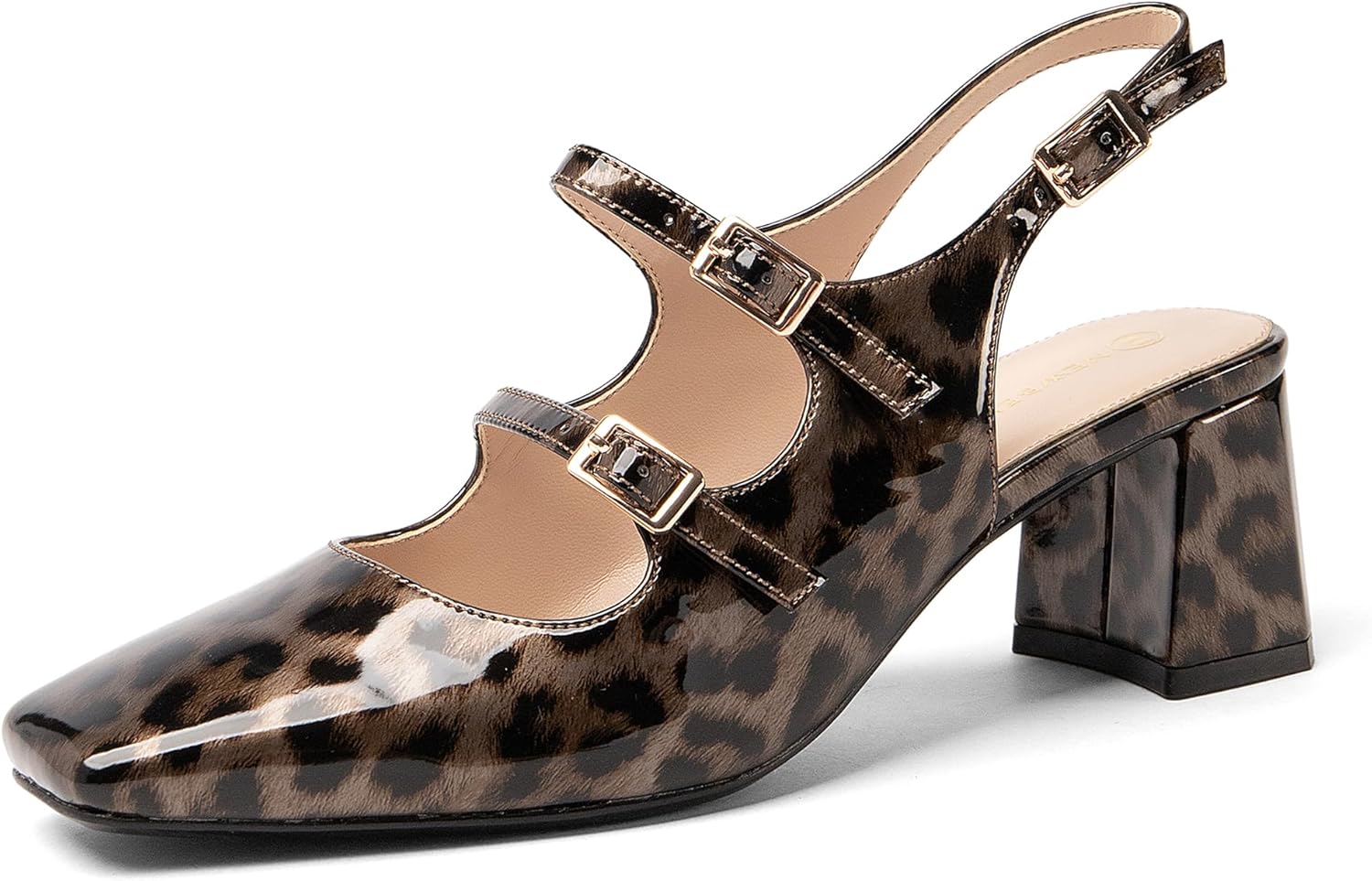 NEWBELLA Women's Mary Jane Shoes Slingbacks Block Heels for Women Square Toe Double Ankle Strap Pumps