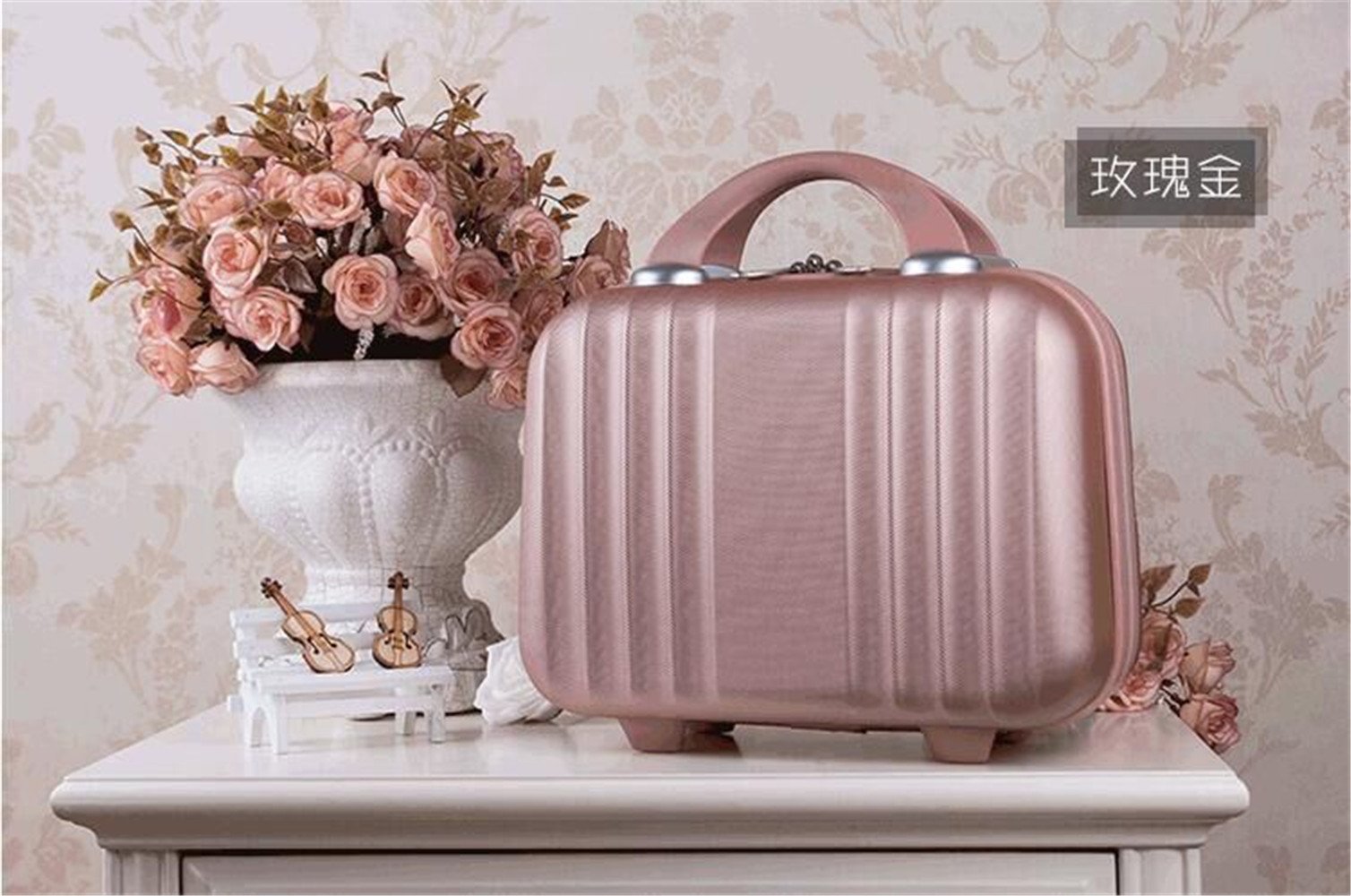 Bilateral Stripe Typ ABS Polychrome Mini Travel Luggage for Princess Girls Or Women Lady (Rose Gold)