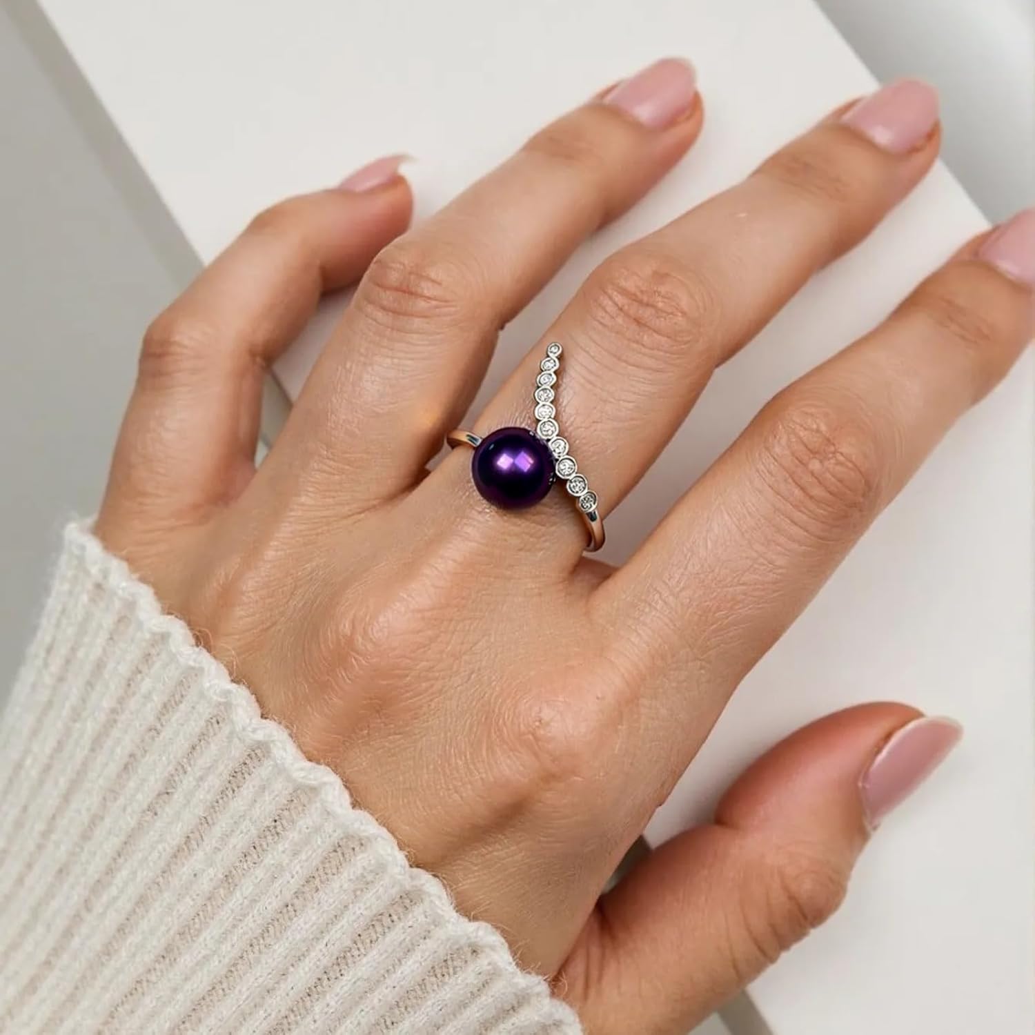 6-9 MM Natural Freshwater Cultured Pearl Ring for Women, 18k Gold-Plated and Sterling Silver, Ideal for Weddings Anniversaries Birthdays Parties Women's Jewelry Gift
