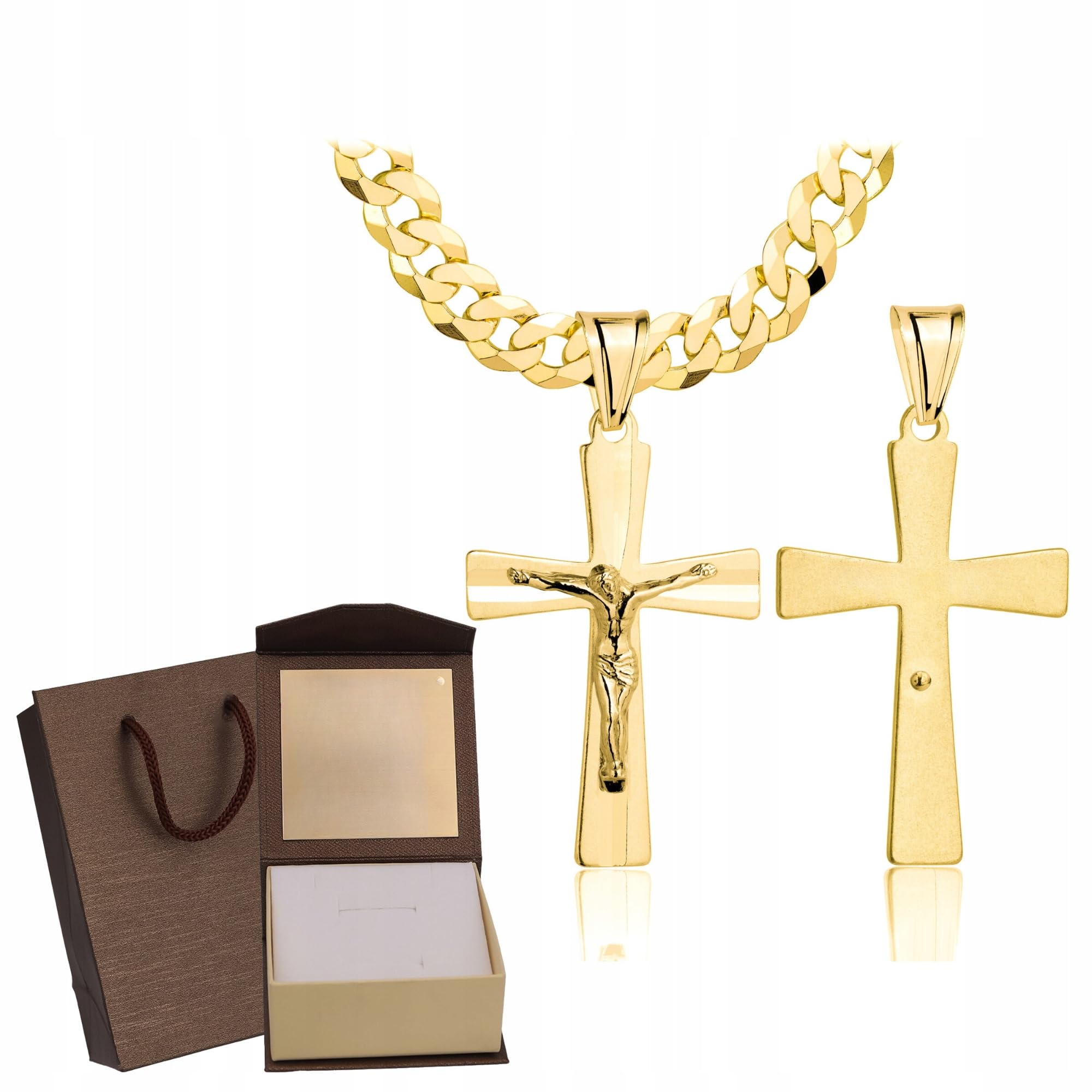 Amor Luxury Cadena de oro para hombre con cruz 585, cadena para hombre 925/585, cadena de oro 585 maciza, cadena de cruz, cadena de oro, cadena de cruz, collar para hombre, grosor de 6,5 mm, blindaje