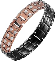 Vista 11 de Pulsera y anillo magnético de cobre para hombre Feraco Elegante 99.99% Pulseras de cobre sólido con imanes fuertes de doble fila, joyería de terapia