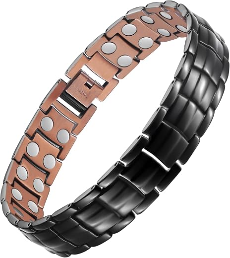Feraco Magnetic Copper Bracelet for Men 99.99% Pure Copper Bracelets with Double Row 3500 Gauss Magnets, Black