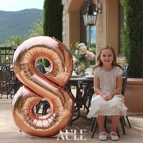 Miniatura 4 de AULE Globos grandes de oro rosa de 40 pulgadas con el número 8, globos de helio de aluminio grandes del 0 al 9, decoraciones gigantes de fiesta de