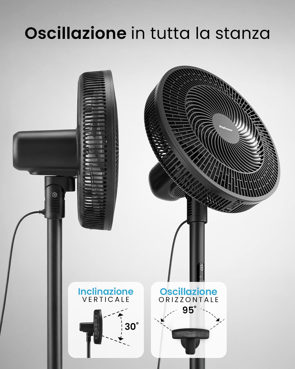 Pro Breeze Ventilatore a Piantana AirFlo Slim 43” – silenzioso e potente, basso consumo, 9 velocità, forte flusso, altezza regolabile, oscillazione 95°, design salvaspazio, ideale casa e ufficio