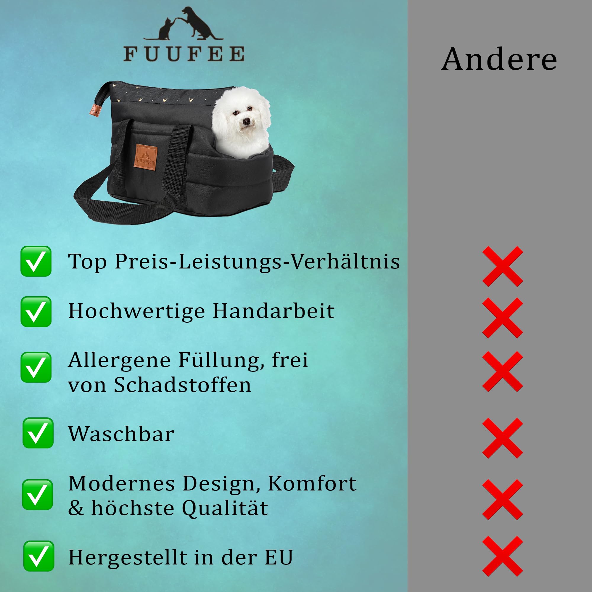 Transportbox Hund - Hundetragetasche Soft - Tier Tragetasche 35 x 25 x 20 cm | Reisetasche Klein für Haustiere mit Reißverschluss und Karabinerhaken