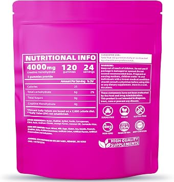 Flavored creatine monohydrate gummies sugar free,Pre workout supplements creatine gummies for men&women,Gym supplements,Supports muscle growth,Recovery,Strength,Energy Boost(120 count)-watermelon