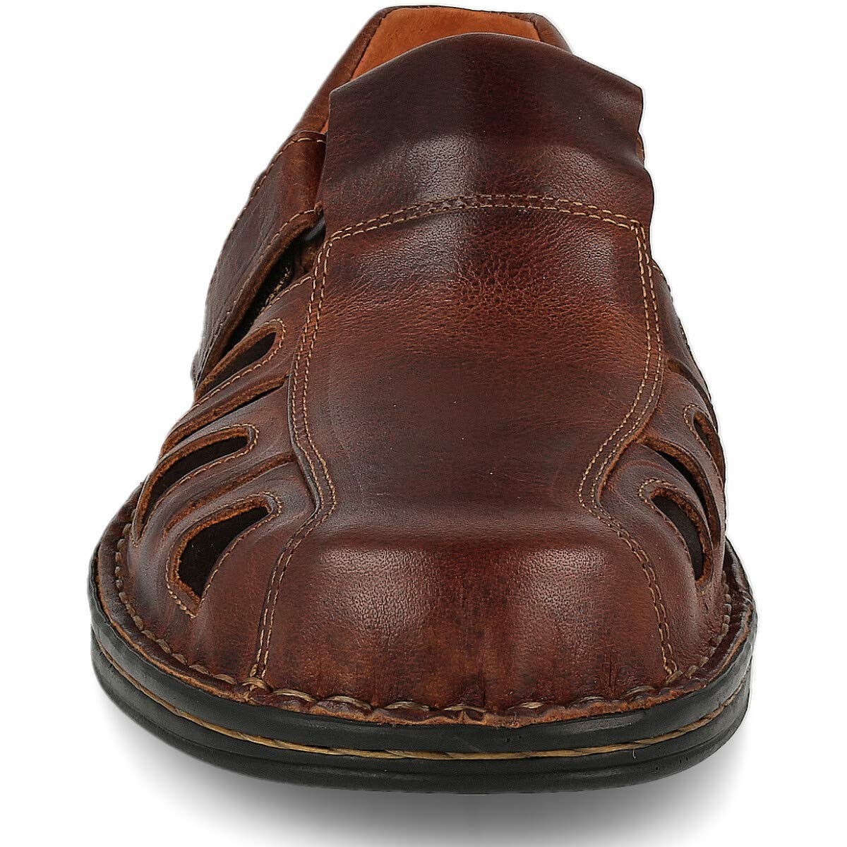 Sandali Estivi da Uomo in Pelle. Escursionismo, Trekking, Outdoor, Spiaggia. Soletta Imbottita in Microfibra. Suola di Gomma. Chiusura in Strappo. Colore Marrone Nero