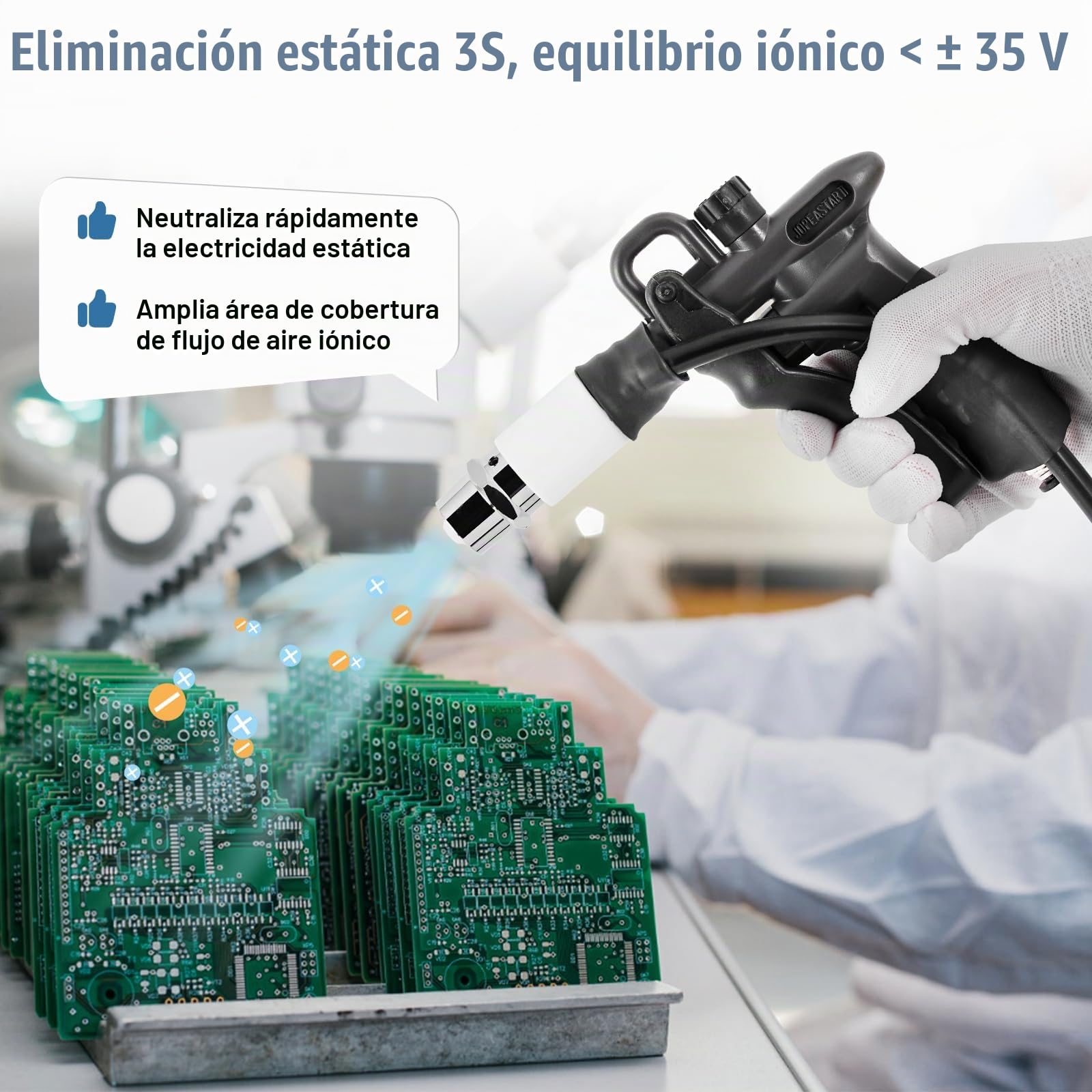 YUCHENGTECH Pistola Antiestática con Generador de Alto Voltaje 10.0KV | Pistola de Aire Ionizante Aguja de Iones Incorporada Equilibrio de Iones de ±35V para la Eliminación de Estática