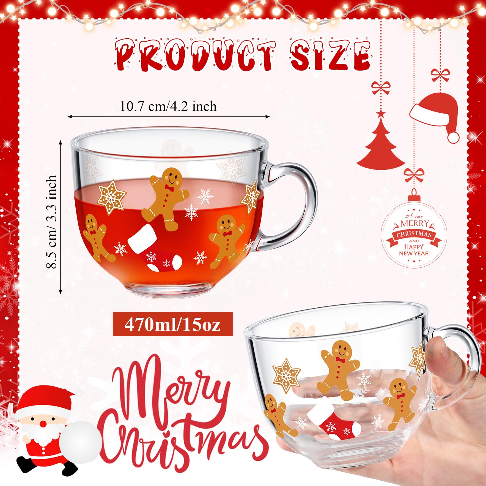Amazon.com | Sliner 6 Pcs Christmas Glass Coffee Mugs with Handle, 16 oz  Clear Irish Coffee Mugs Footed Irish Glasses Christmas Winter Holiday Cups  for Beverages Latte Hot Chocolate(Gingerbread): Irish Coffee Glasses