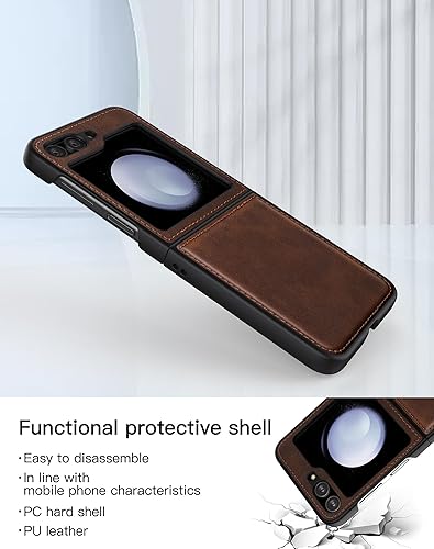 Miniatura 3 de Foluu Funda de piel sintética para Samsung Galaxy Z Flip 5 5G, funda de piel sintética + carcasa rígida de policarbonato ultrafina y duradera para