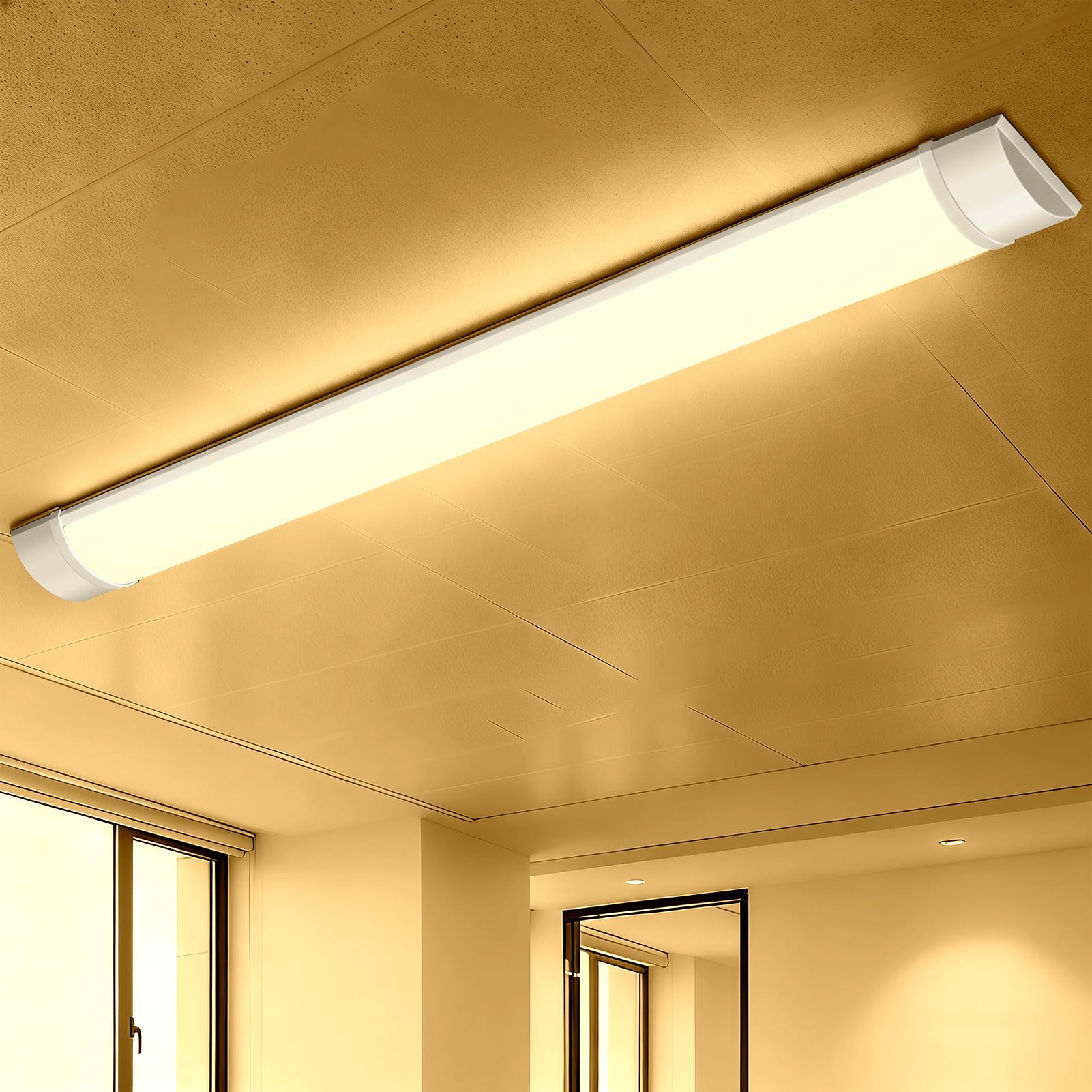 4er Feuchtraumleuchte LED 90CM, Kellerlampe 30W 3000LM, GaragenLampe Kaltweiss 3000K, Röhre Lampe IP65 Wasserfest, Werkstattlampe Deckenleuchte, Feuchtraum Leuchte für garage Werkstatt Keller
