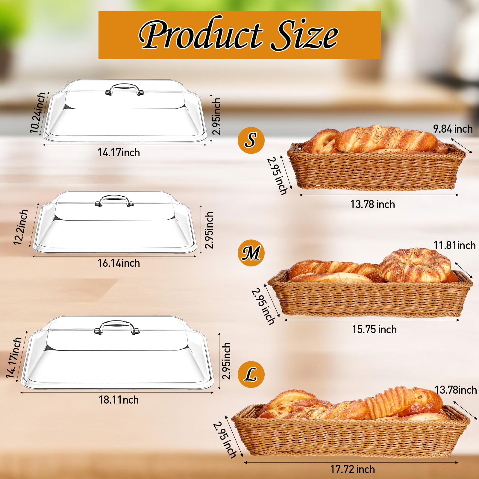Yungyan Confezione da 3 cestini per il pane in finto rattan, 3 dimensioni, per servire con coperchio in acrilico, cesto di frutta intrecciato con coperchio per alimenti e verdure, da cucina,