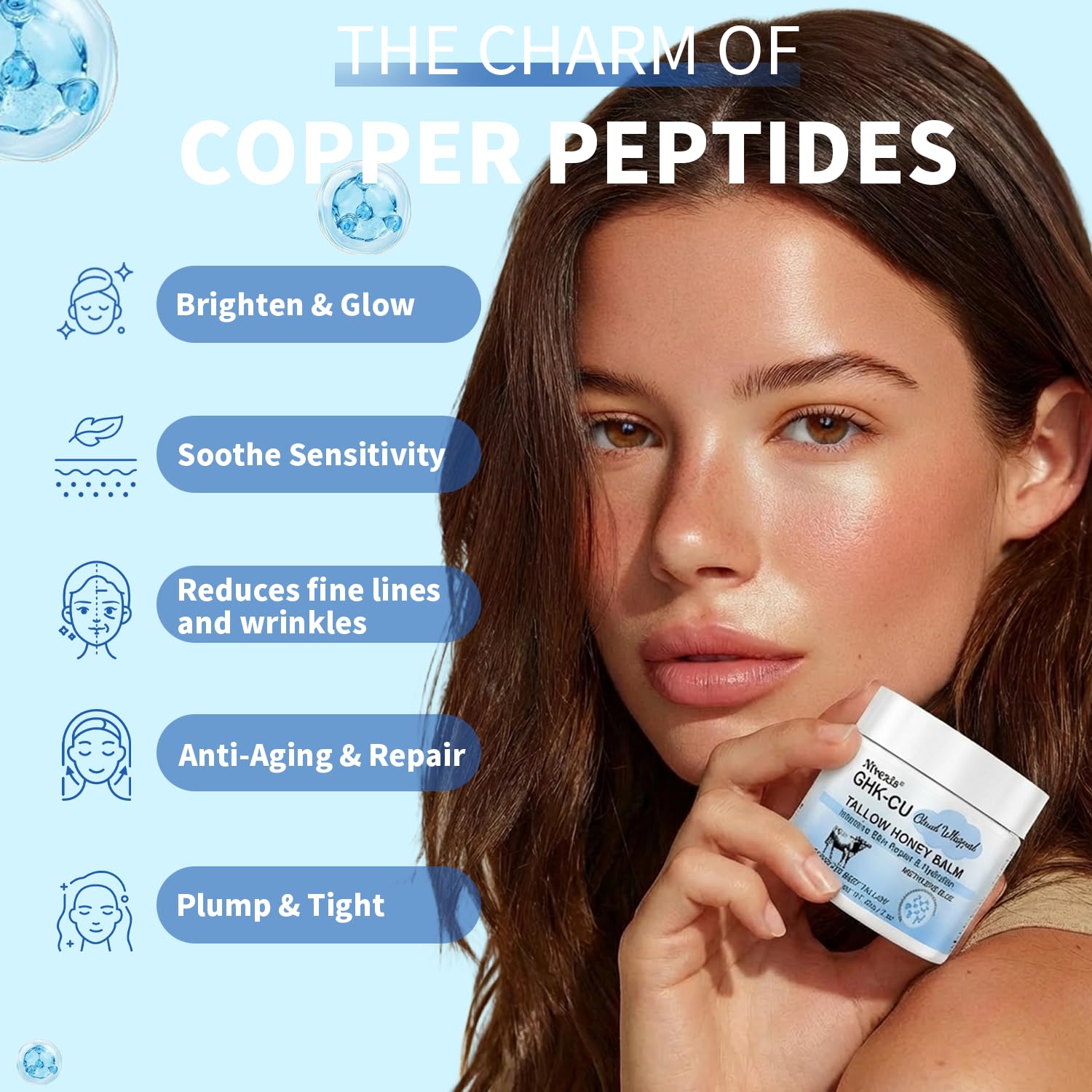 Copper Peptides GHK-Cu Whipped Beef Tallow for Skin, Grass Fed Beef Tallow and Honey Balm for Face & Body, with Methylene Blue Anti-Aging Moisturizer, Suitable for All Skin Types, 2 Oz - Image 2