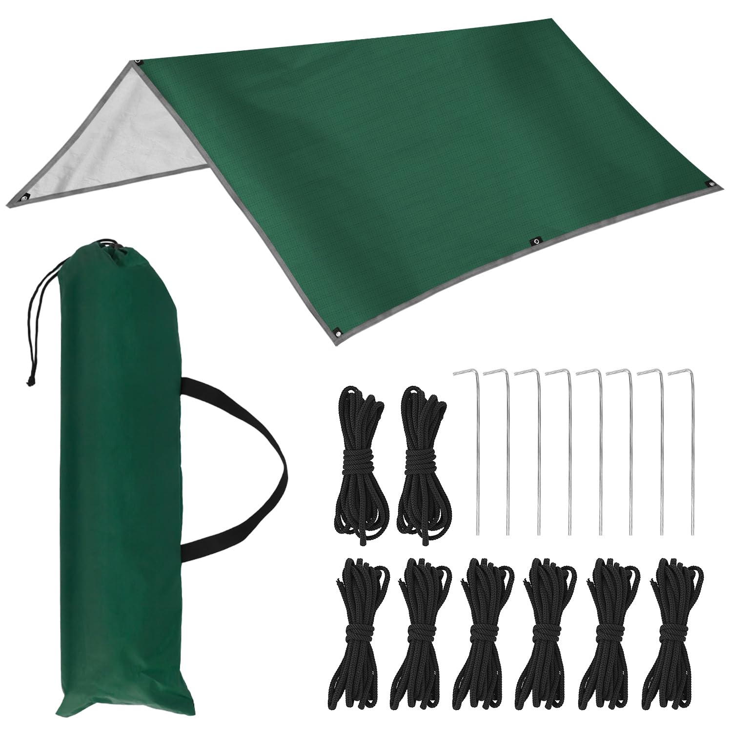 Bâche De Camouflage Imperméable QWORK – 3x3 M, Taffetas 210T, Avec Piquets Et Cordes, Pour Camping, Randonnée, Pique-nique