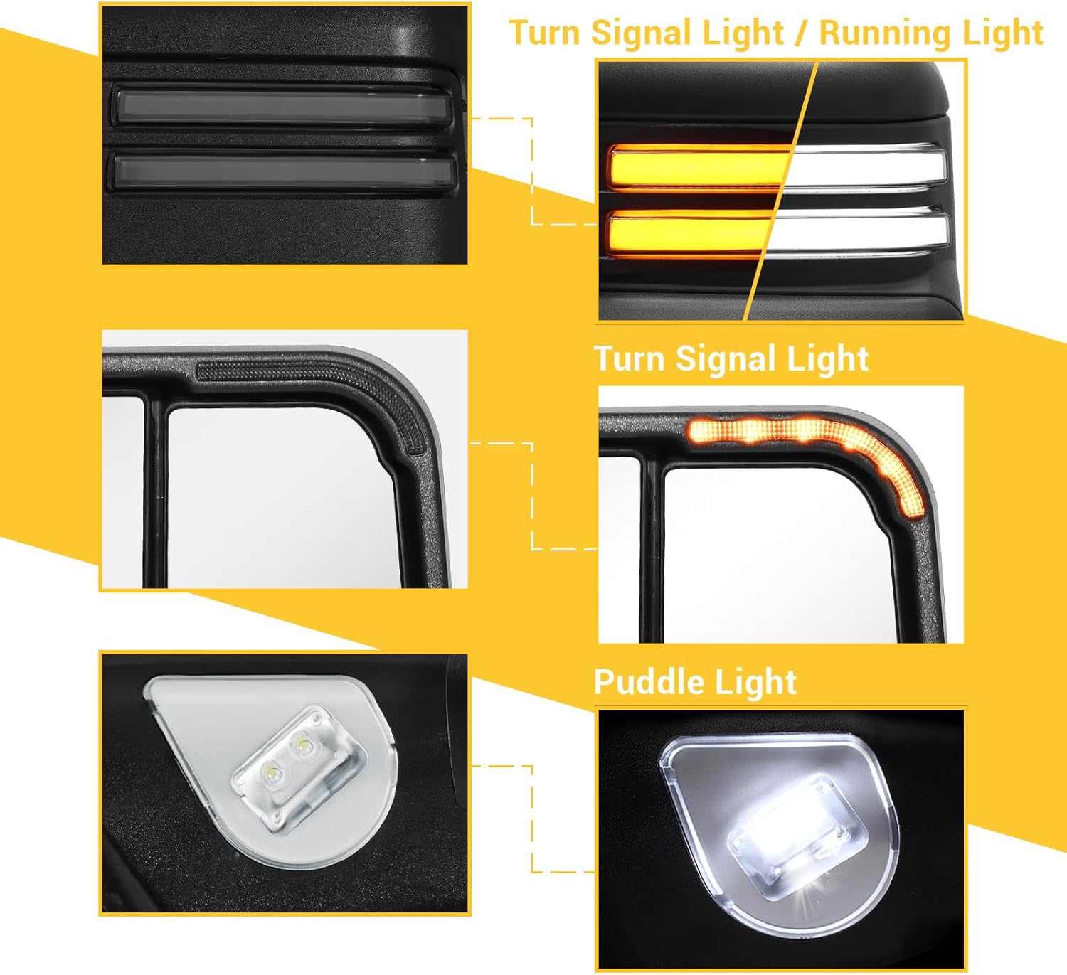 Sanooer Dynamic Towing Mirrors Compatible with 2002-2008 Dodge Ram 1500, 2003-2009 Dodge Ram 2500 3500 with New Pattern Power Glass Heated Turn Signal Running Light Puddle Lamp Flip up Pair Set