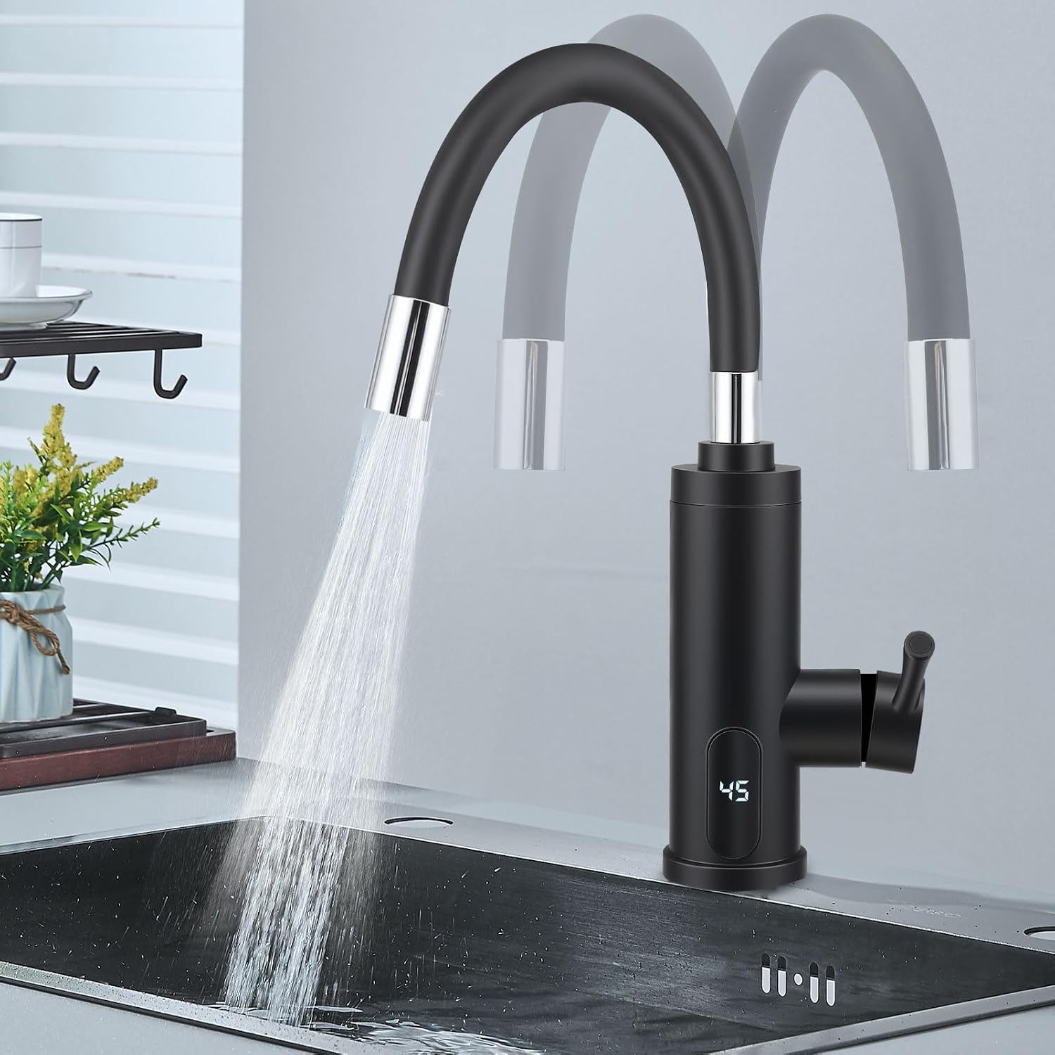 360  Rotatable Flexible Electric Tap with Instantaneous Water Heater 230 V 3000 W Instant Hot Kitchen Tap with LCD Temperature Display Tap with Instant Water Heater for Kitchen Garden Bathroom