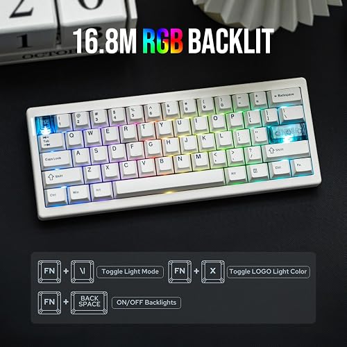 MechLands CIDOO QK61 V2 VIA - Tastiera programmabile al 60%, tastiera da gioco senza fili, tastiera personalizzata, con piastra per PC, RGB, batteria da 3000 mAh per Win/Mac (Bianco) - 5