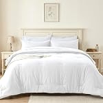 King Set de confort de taille 7 Pièces - Lit doux dans un sac King Bed Set, Ensembles de draps confortables avec consolateur toute saison, Feuille plate, Draps ajustés, 2 Carcasses d'oreillers & 2 Shams, Blanc