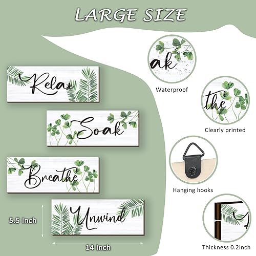 Miniatura 10 de 4 piezas de decoración de pared rosa floral rosa decoración de baño decoración de madera para habitación de niñas con relajación, remojo, relajarse,