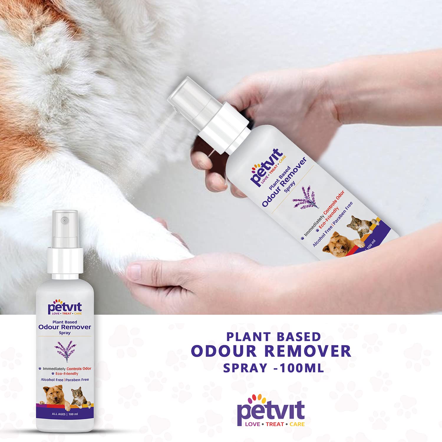 Petvit Odour Remover Dog Spray 100ml | Eco-Friendly Plant Based Urine Smell Remover - Pet Safe | Bio Friendly Dog Deodorizers | Can be Used on All Fabrics - Pet Perfume Spray Long Lasting 4