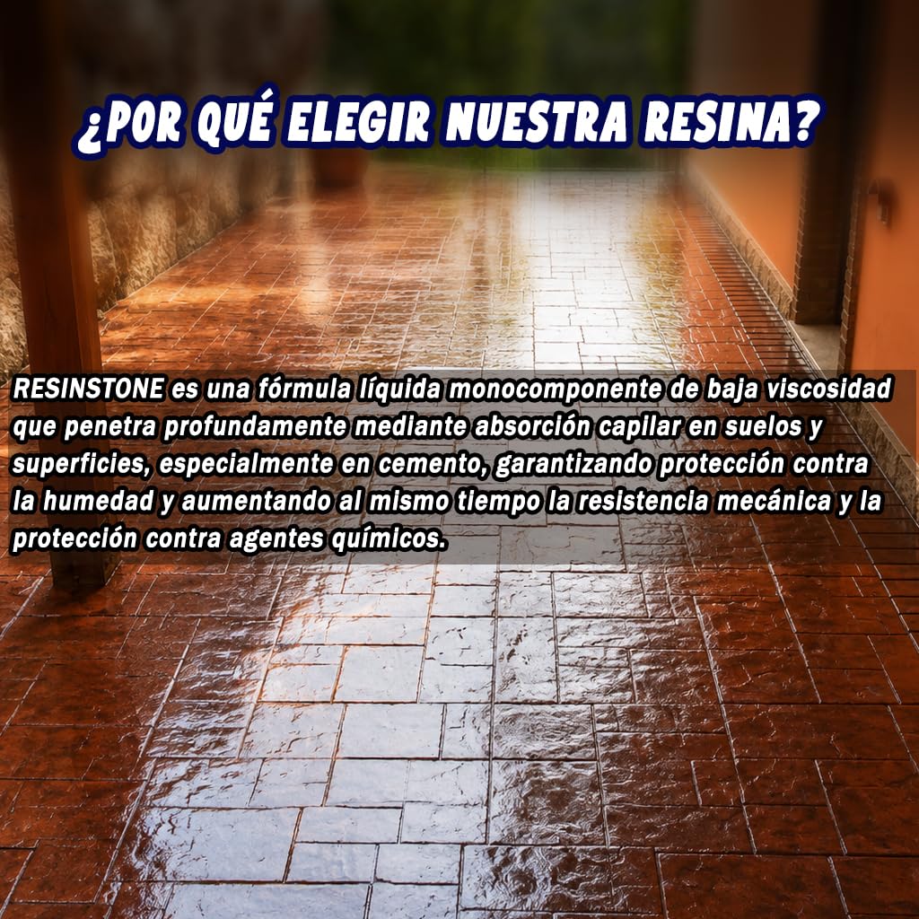 RESIN PRO - Resina metacrílica monocomponente ResinStone - Revestimiento para suelos de hormigón impreso, consolidante, impermeable, a prueba de polvo, transitable - 2 L 30m2.