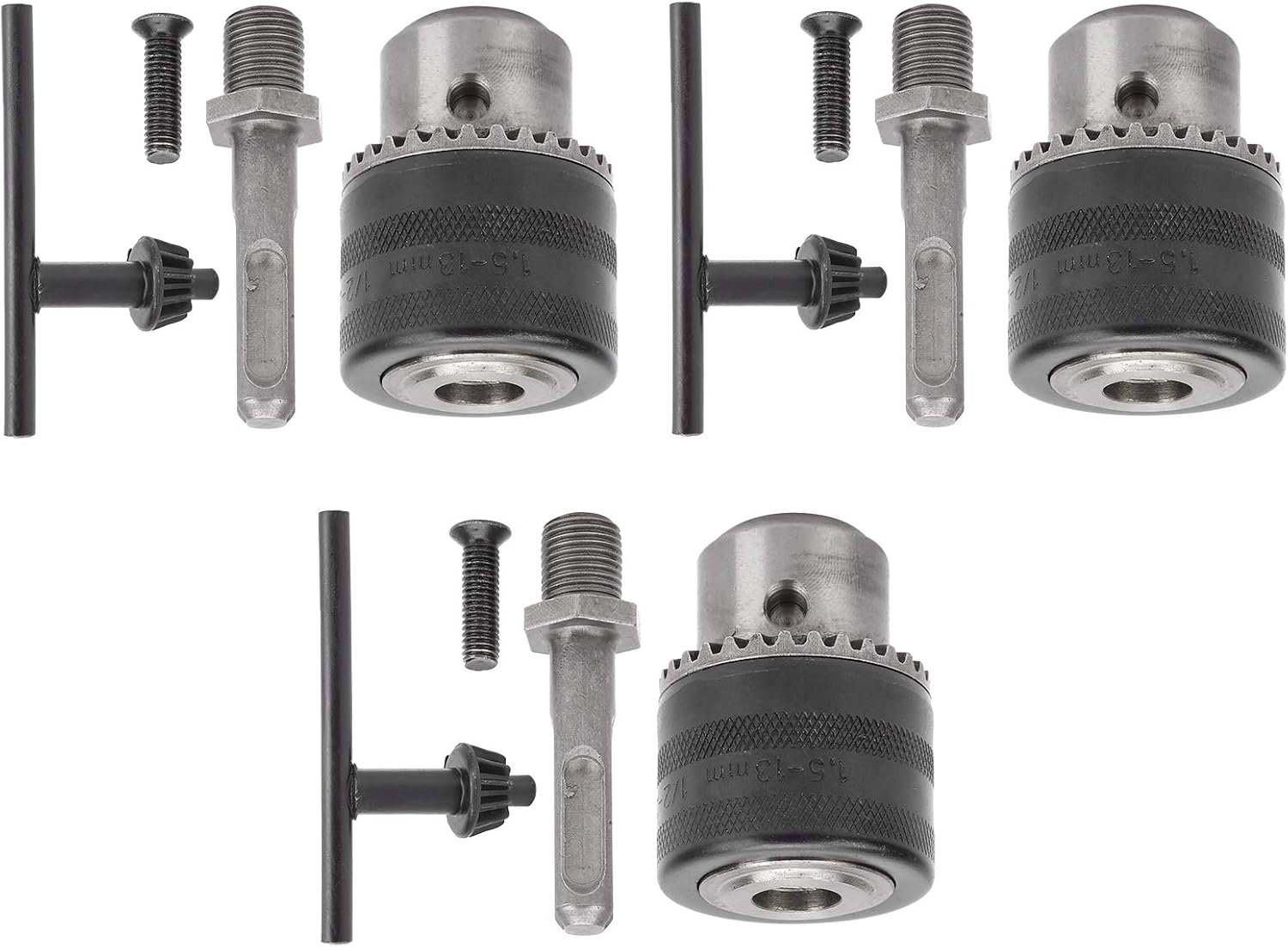 3 Sets Drill Chuck Set with Key for Electric Hammer Conversion Parts 1/2 Inch 20 UNF + 1.5 13mm