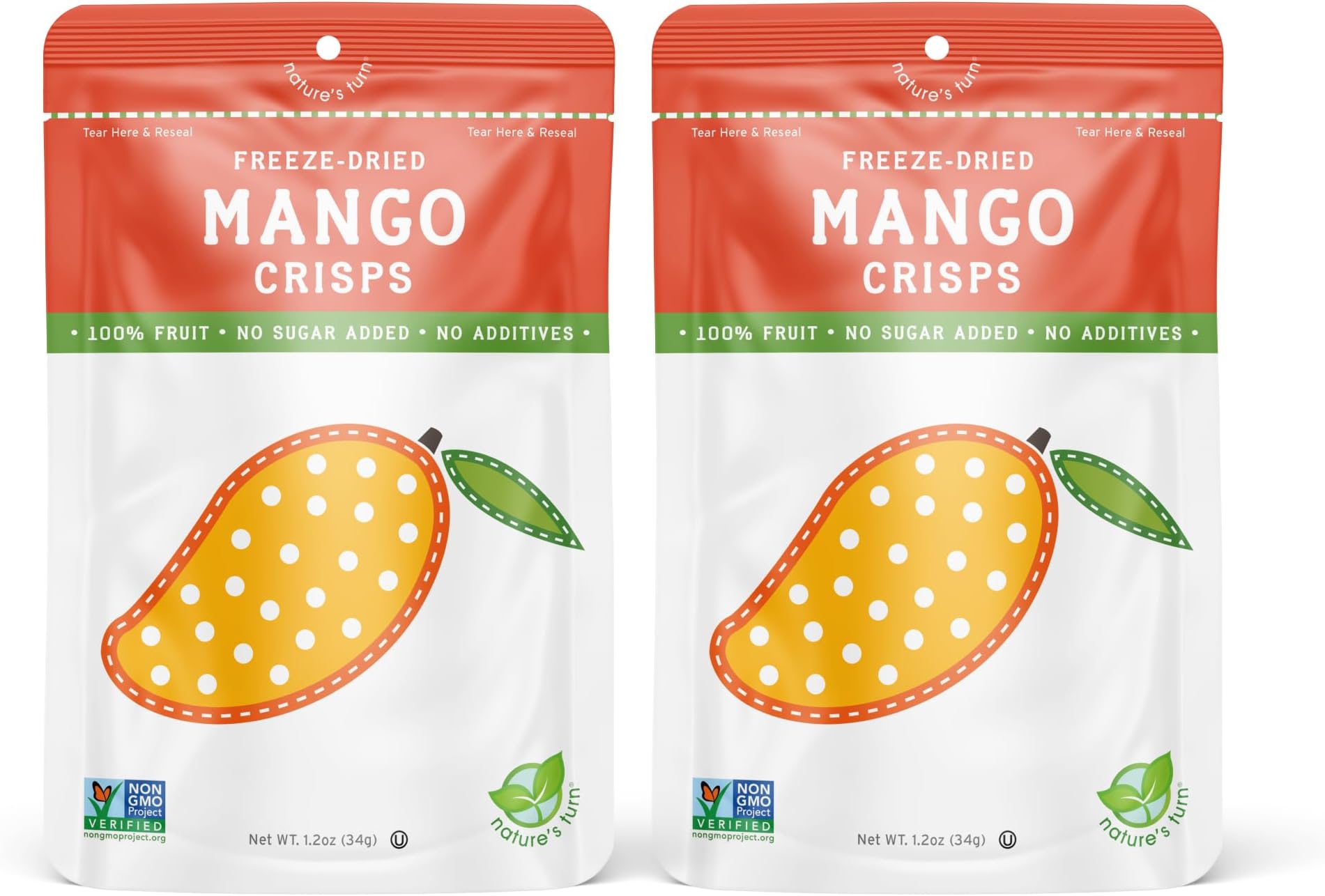 Nature’s Turn Freeze-Dried Mango Crisps – Healthy, Gluten-Free, Crispy & Delicious, Plant-Based Snack, Ideal for Cereal, Smoothies, School Lunches, & On-the-Go, Bags of 2 (1.2 oz Each)