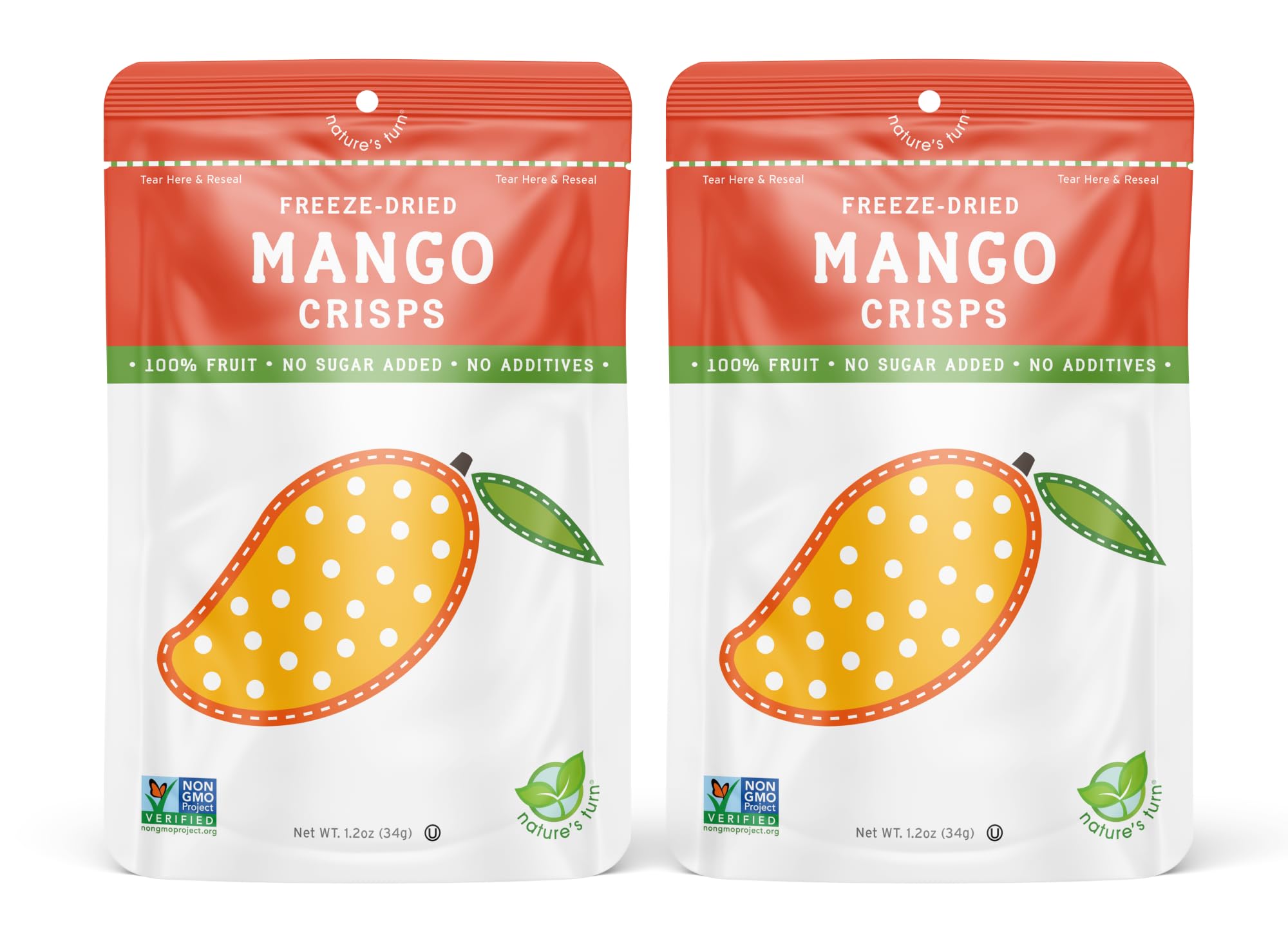 Nature’s Turn Freeze-Dried Fruit Snacks, Mango Crisps, Pack of 2 (1.2 oz Each)