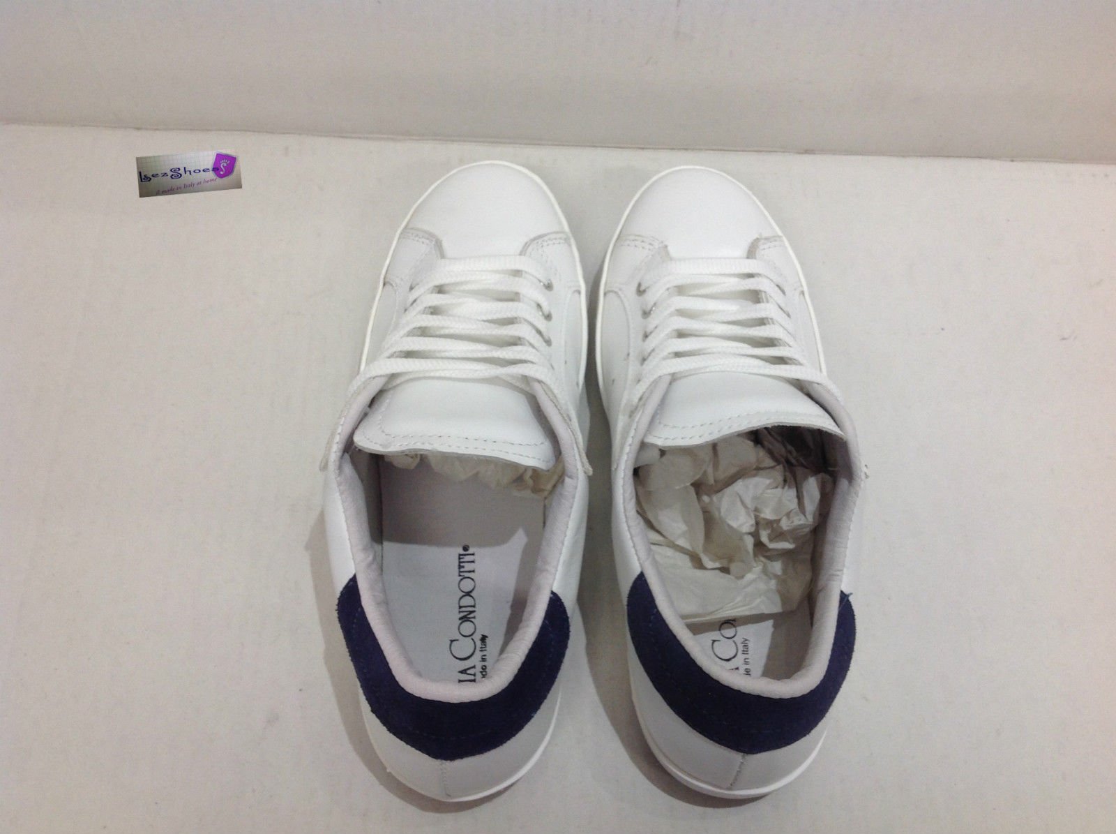 VIA CONDOTTI Scarpe Sneakers Basse Uomo Pelle Bianca Stella Nera Art Golf