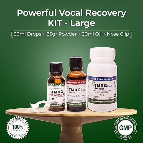 Miniatura 2 de TMRG Potente kit de recuperación vocal, grande (gotas de 1.0 fl oz+3.00 oz en polvo+0.7 fl oz de aceite + clip), remedio profesional de cuerdas