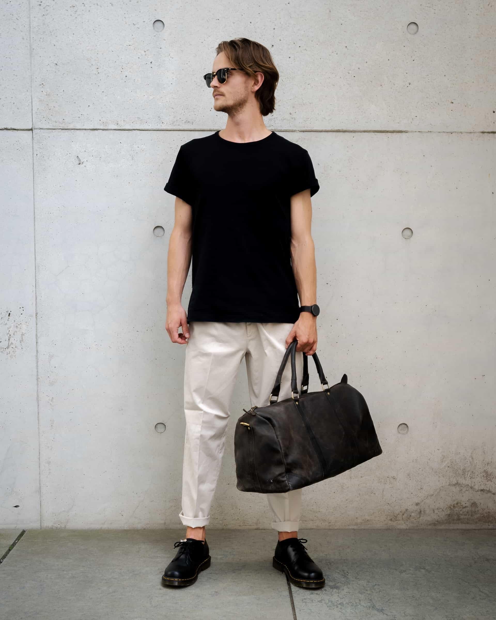 HOLZRICHTER Berlin - Weekender aus Leder für Herren (No 8-2), Reisetasche 30x57x28 cm, Handgefertigte Echtleder Umhängetasche mit Schultergurt, für Handgepäck, in Schwarz und Braun (Dunkel-Braun)
