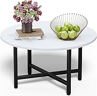 Vista 26 de Mesa auxiliar, mesas de centro circulares de 27.6 pulgadas para sala de estar, mesa de centro redonda de 2 niveles con almacenamiento, mesa central