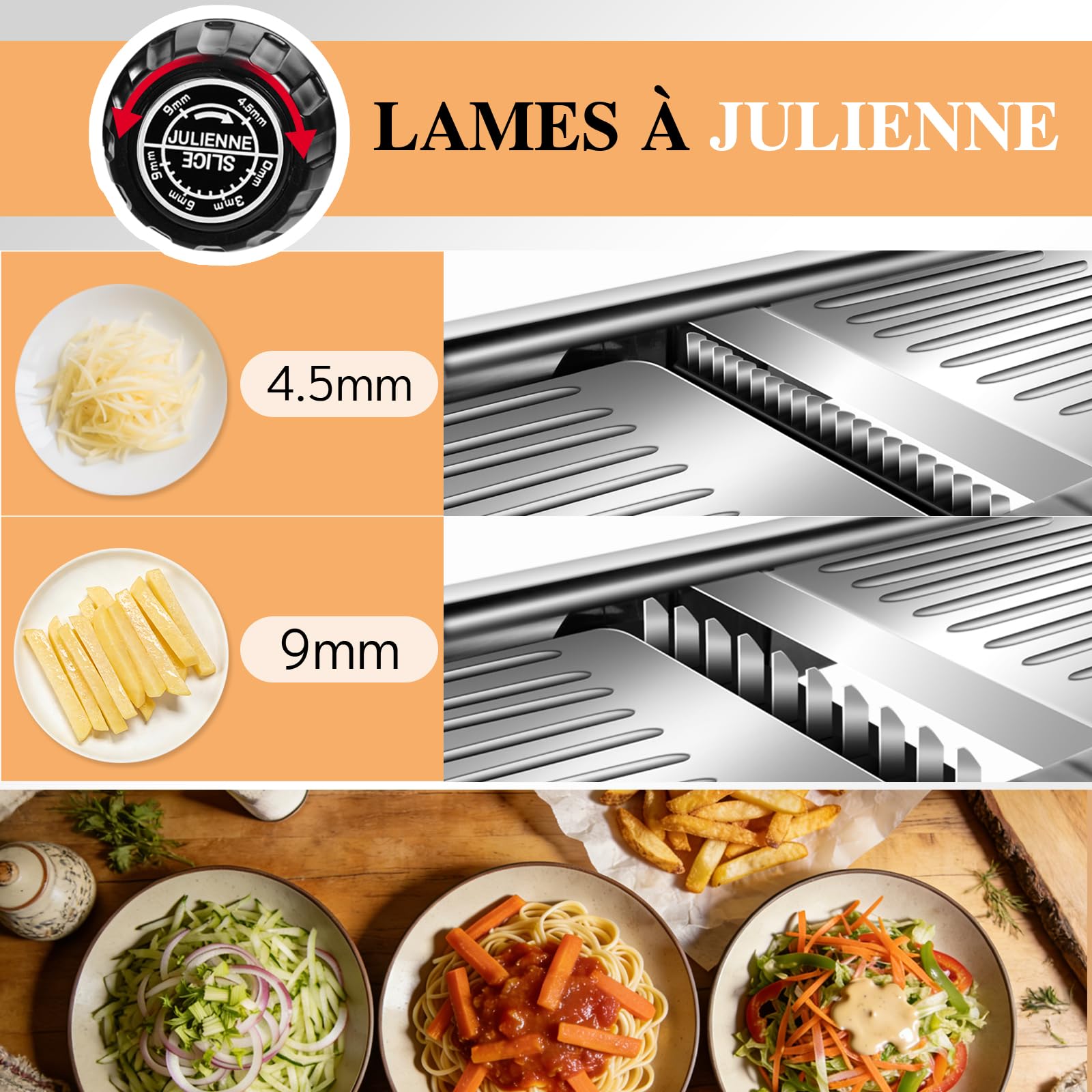 MASTERTOP Mandoline Réglable en Acier Inoxydable avec Lame Tranchante Intégrée, Coupe-Légumes Multifonctionnelle, Trancheuse Manuelle de Cuisine pour Fruits Aliments