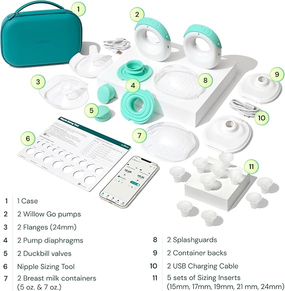 Willow Go Hands-Free Wearable Double Electric Breast Pump with Carry Case