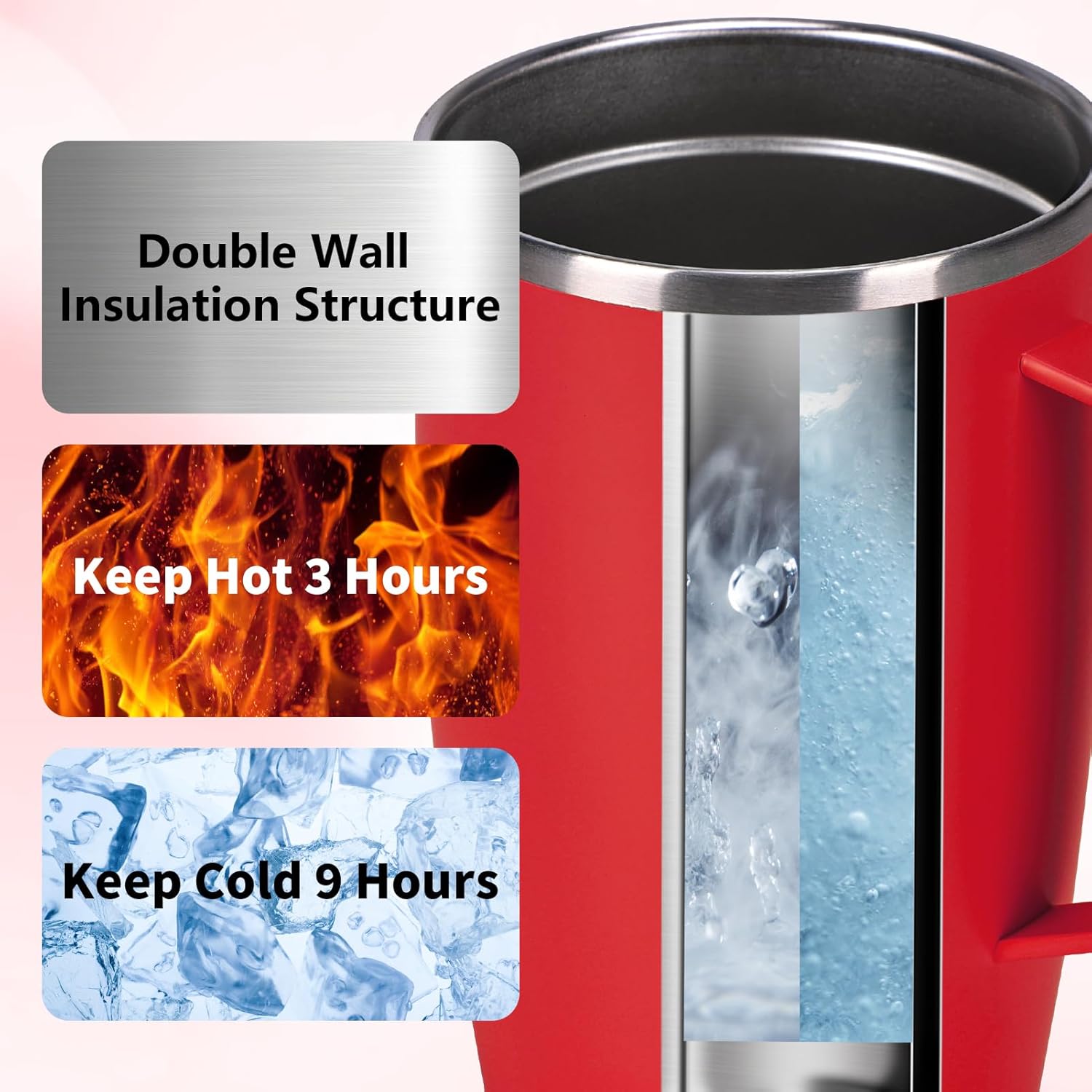 Trwcrt 19oz Insulated Coffee Mug with Handle, Double Wall Vacuum Stainless Steel Travel Coffee Tumbler, Red - Image 4
