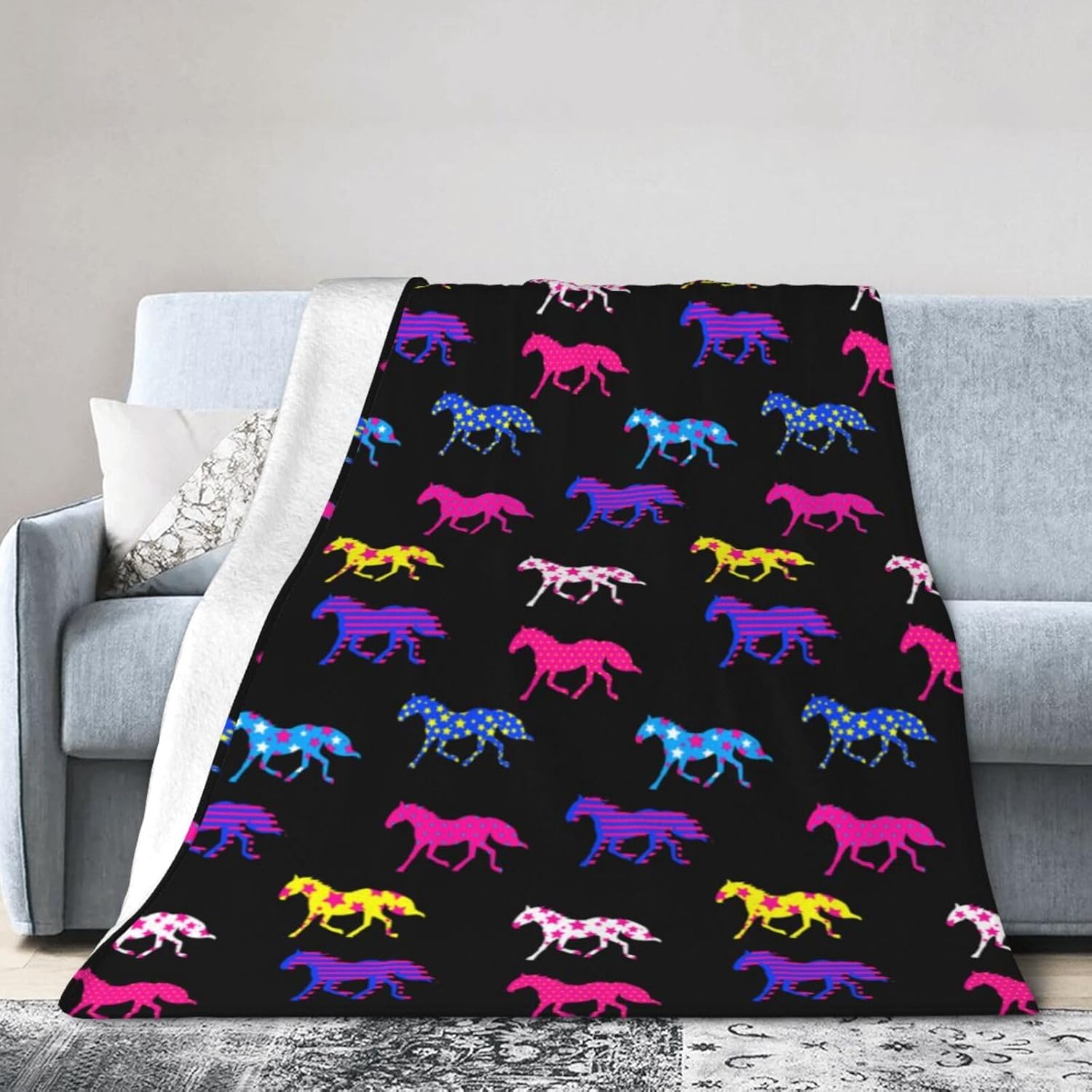 HasdonHill Colorful Horses Blanket Throw Smooth Soft Blanket Adult