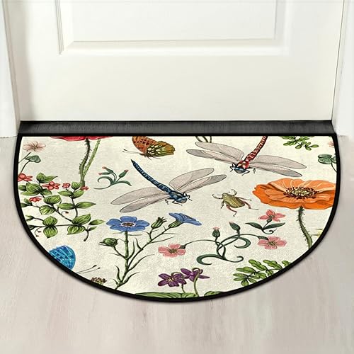 Miniatura 7 de Alfombras semicirculares semicirculares de verano, mariposa, libélula, flores, hojas, tapete de bienvenida para entrada, tapete de bienvenida