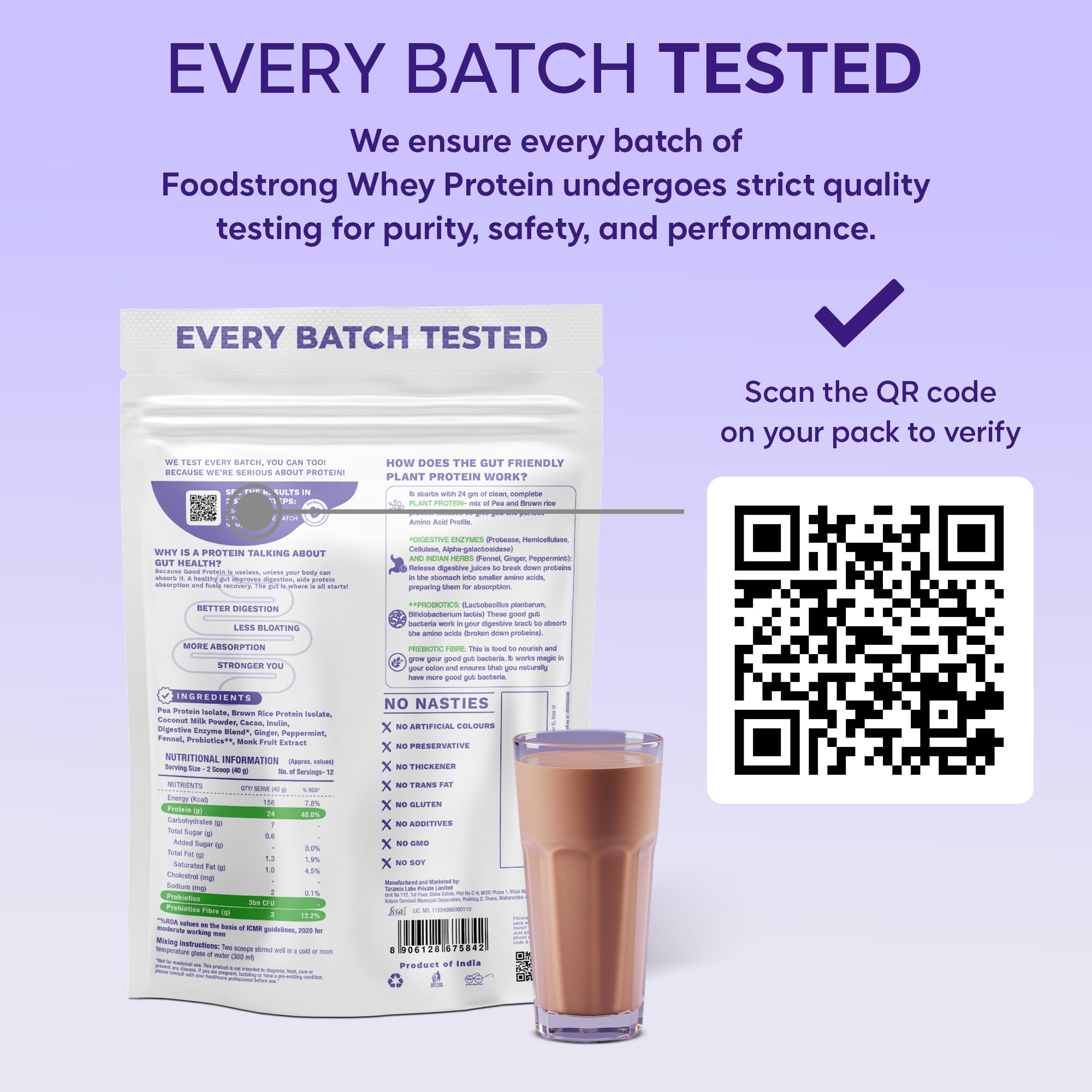 Foodstrong Gut Friendly Plant Protein - Chocolate (Cacao) | 24g Complete Plant Protein with Probiotics, Digestive Enzymes, Prebiotics & Indian Herbs | Vegan | No Sugar | 500g — Amazon image 7