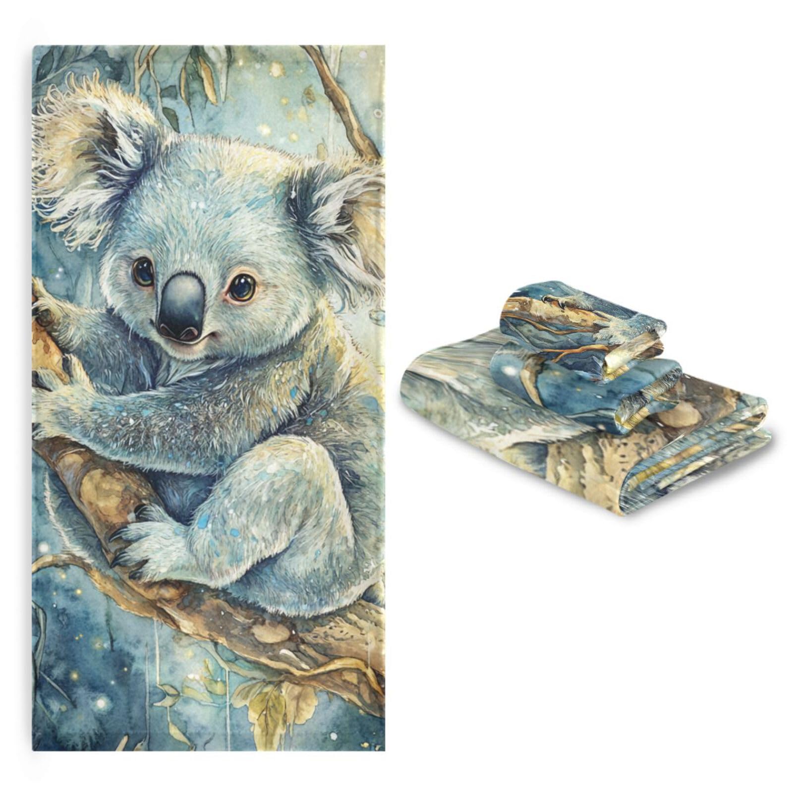 Art Koala A River Mikrofaser-Gesichtshandtuch-Set, 3-teilig, 1 Badetuch, 1 Handtuch, 1 Waschlappen für Badezimmer und Küche