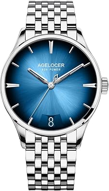 AGELOCER Mens Top Brand Ultra Thin Automatic Mechanical Colour Gradient Dial Calendar Watch