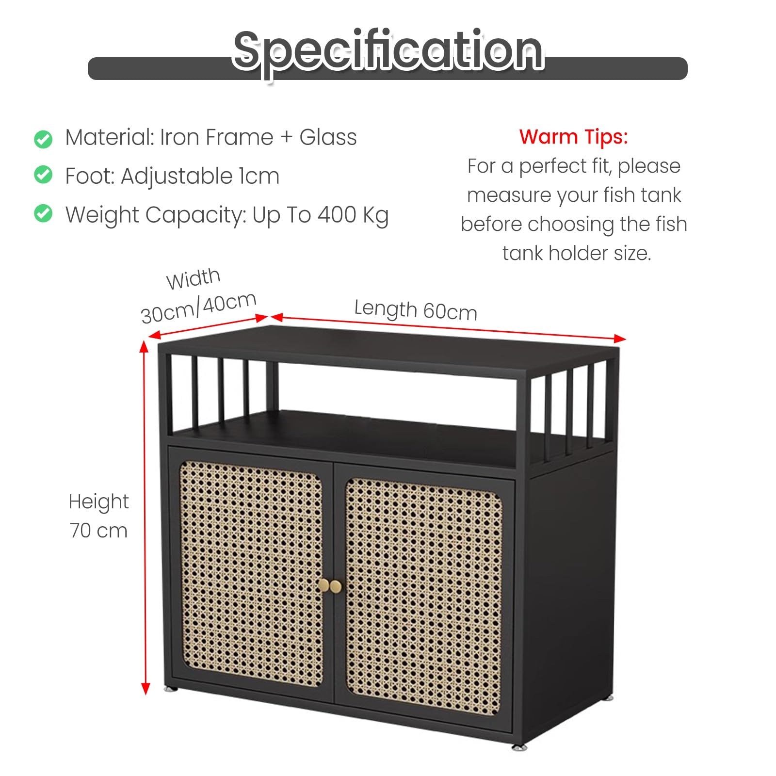 mueble acuario mesa acuario Soporte Para Acuario Con Armario De Almacenamiento, 3 Niveles Soporte Para Acuario De Reptiles Criadores, Con Patas Ajustables, 400 Kg De Capacidad(Black - LxWxH,60x30x70cm