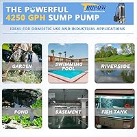 Vista 7 de 1.5HP 110v sumergible drenaje de aguas residuales inundación acero inoxidable limpia/sucio transferencia de sumidero de agua estanque jardín bomba