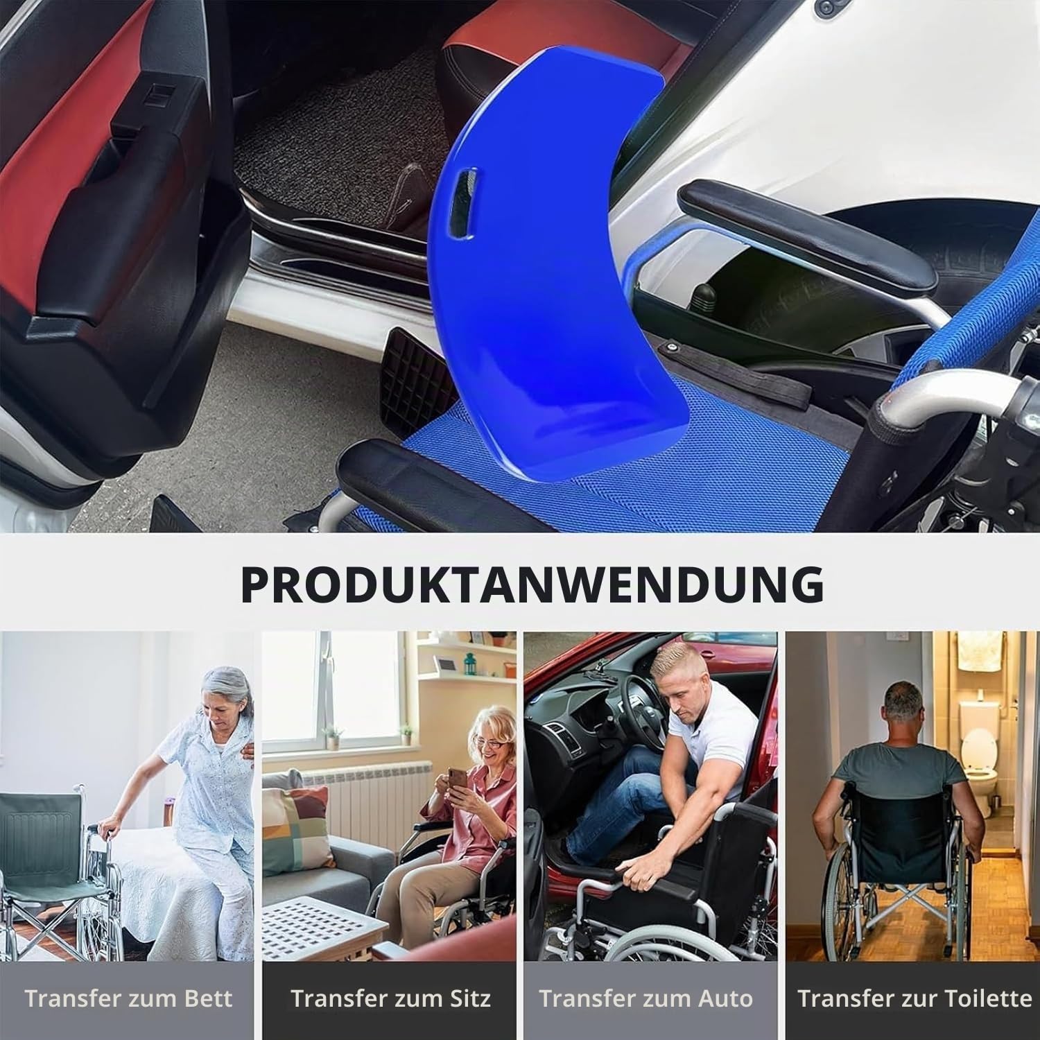 Transferbrett, Rutschbrett für Rollstuhlfahrer, Transferhilfe für ältere Menschen Pflege, Für den Transfer von Patienten in Rollstühle, Bett, Toiletten oder Autos (Blau)