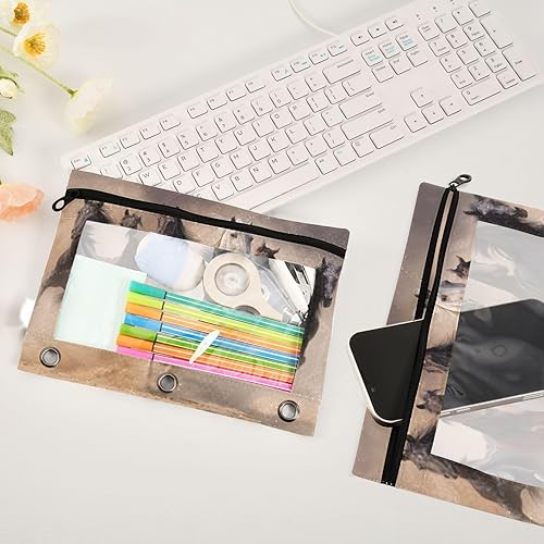 Miniatura 10 de Kcldeci Estuche para lápices para carpeta de 3 anillos con ventana transparente, retrato de gato y mariposas