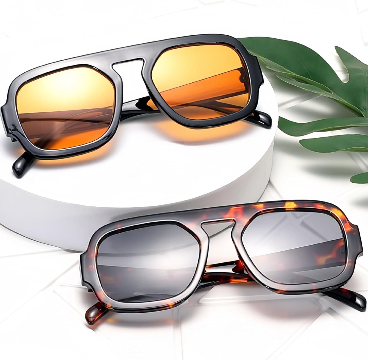 Trendy Hexagon Aviator Sunglasses for Women Men 70s Retro Square Flat Top Geometric Sun Glasses Shades - Image 7