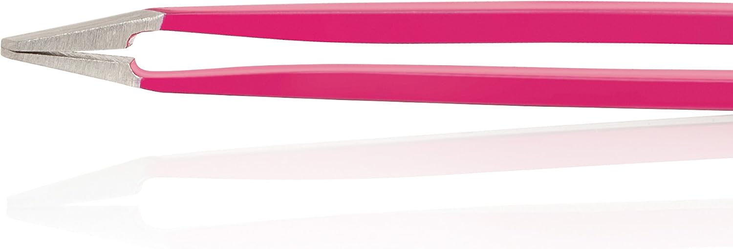 BEST SLANT TWEEZERS PINK Set Includes CASE and Ebook - Precision Eyebrows Tweezer - Stainless Steel - For Beautiful Eyebrows!